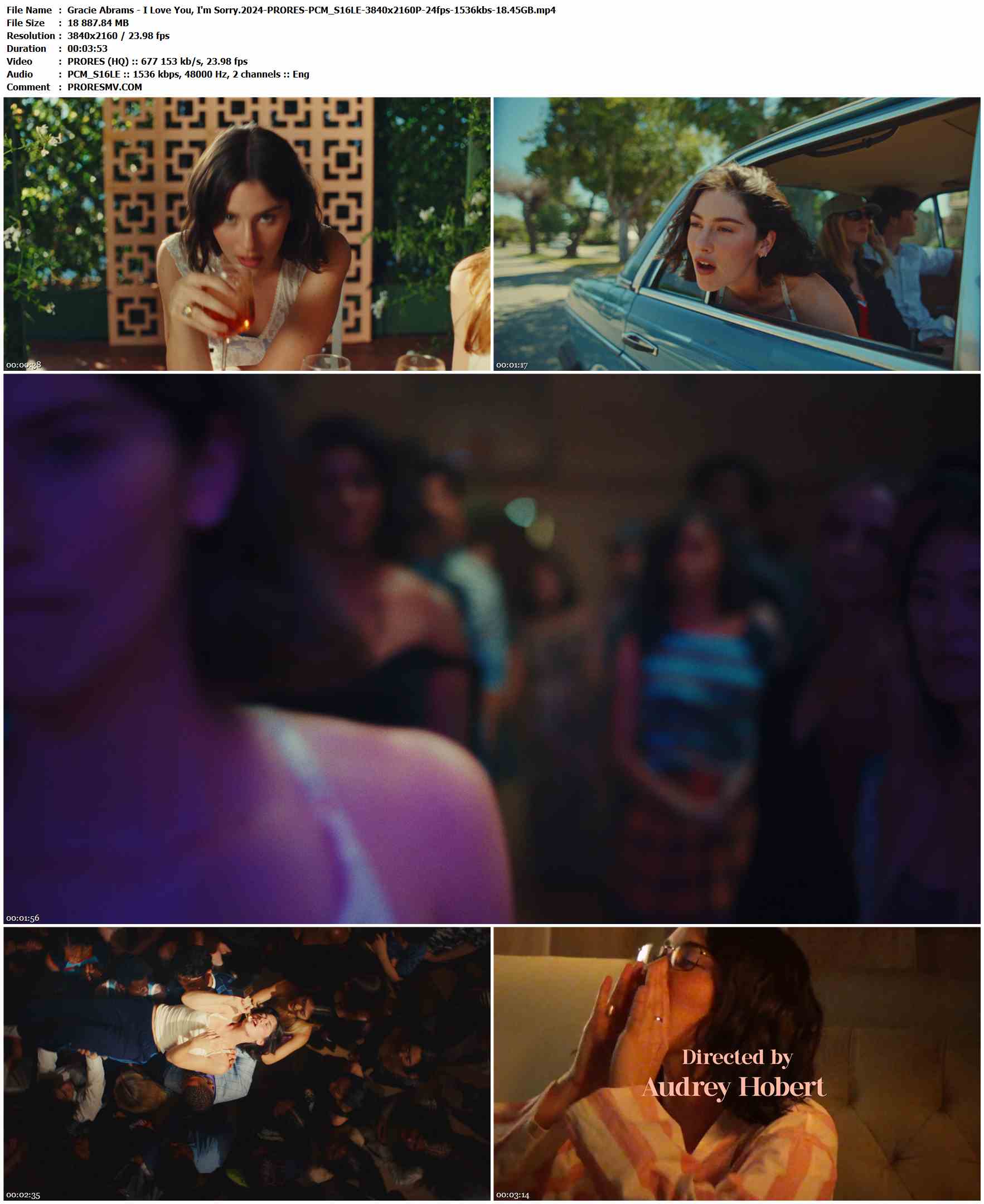 Gracie Abrams - I Love You, I'm Sorry.2024-PRORES-PCM_S16LE-3840x2160P-24fps-1536kbs-18.45GB官方MV_高清MV